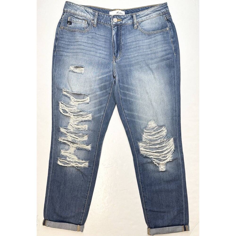Kancan Jeans Boyfriend Womens 11/29 Blue Relaxed Fit Denim Distressed Holes EUC